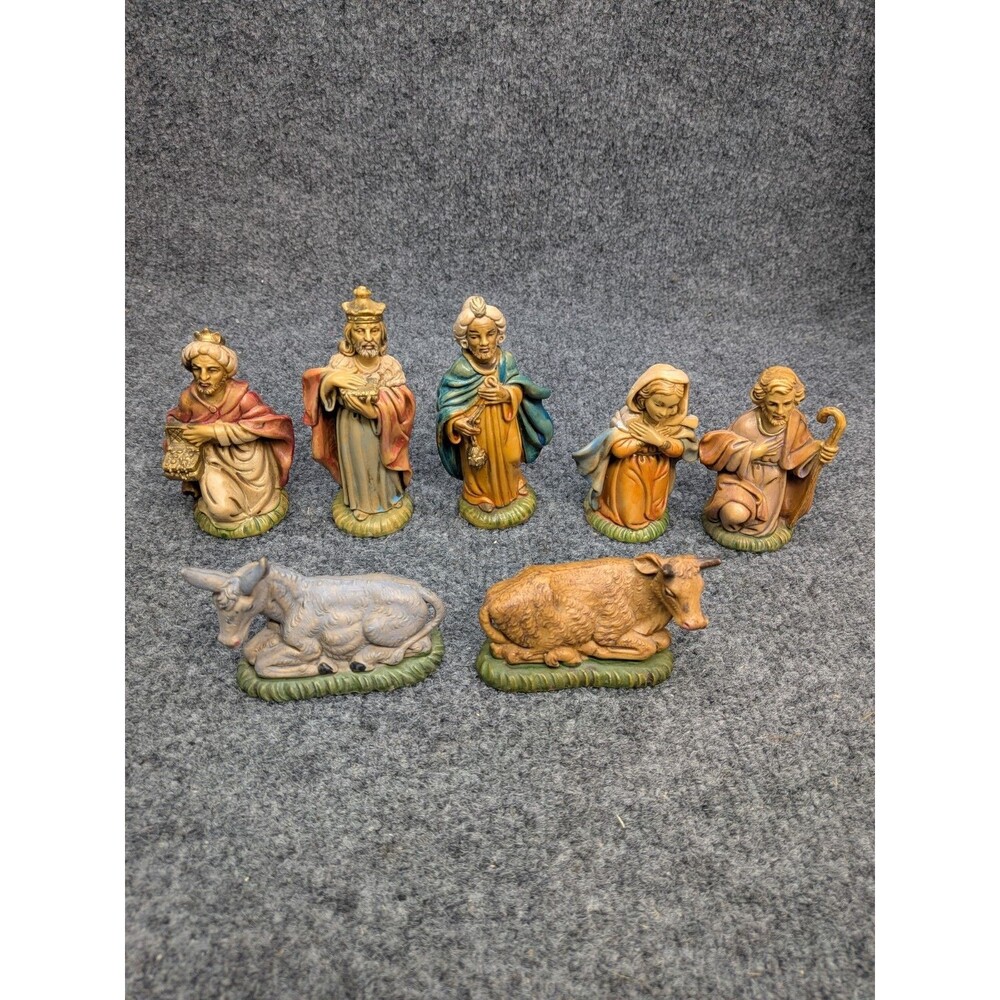 Vintage Italy Nativity Set 7 Piece Hand Painted 4.25" Wise Men Mary Joseph...